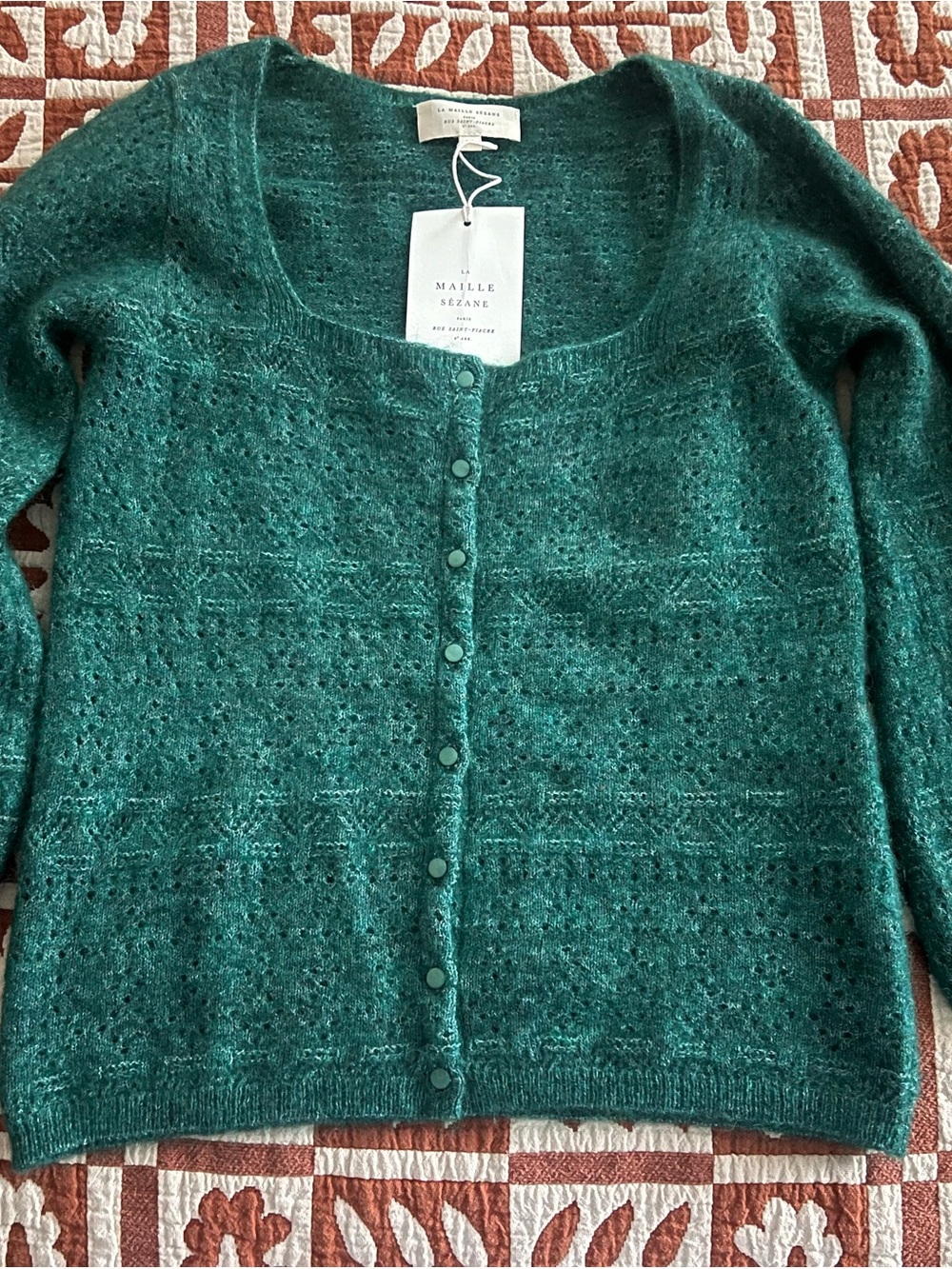 NWT Sezane Gilet Esmee emerald green cardigan size XS